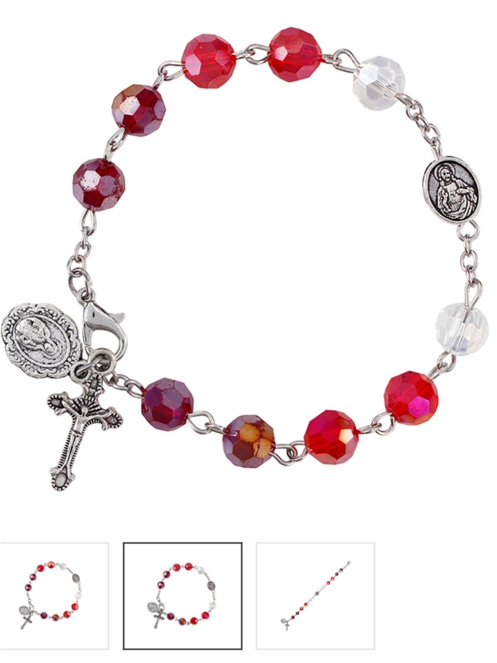 Sacred Heart multicolor Red Crystal Rosary Bracelet with Cross charm Easter gift